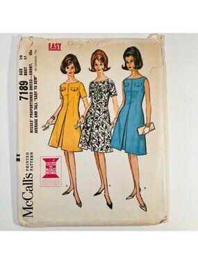 1960s McCalls 7189 Sz 10 B31 Fit & Flare Dress Pattern  Front Inverted Pleat CC
